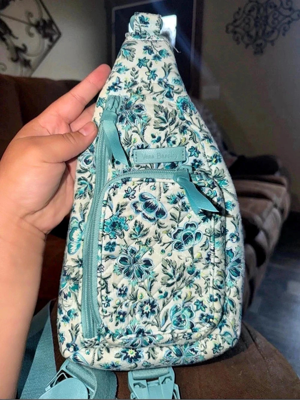 Vera Bradley Floral Print Sling Backpack in Blue & White